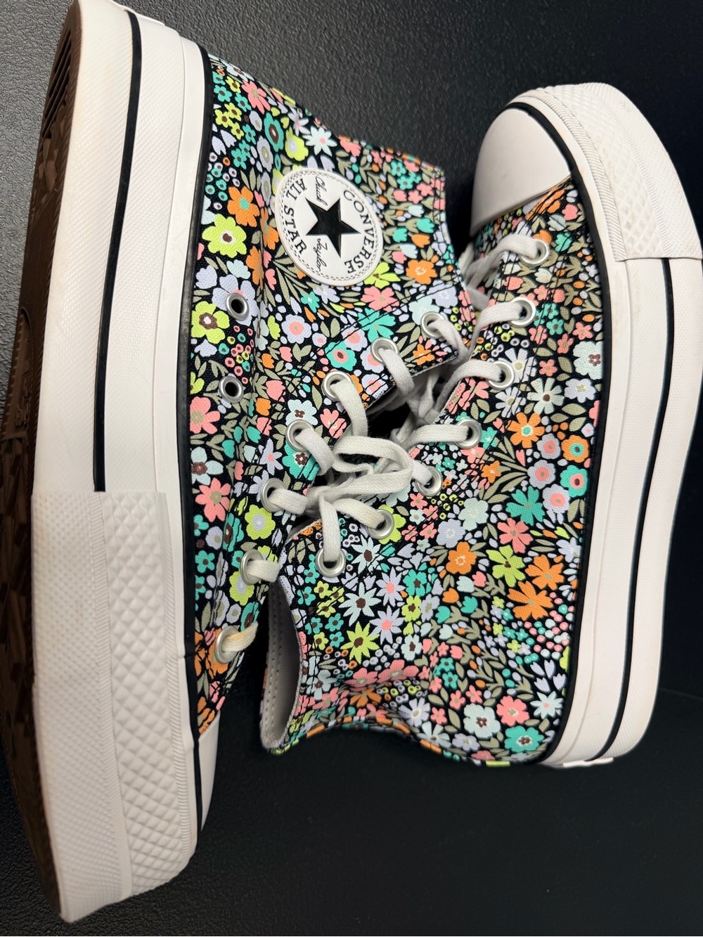 Converse Women’s High-Top Sneakers in Black with Multicolor Floral Print - Picture 3 of 6